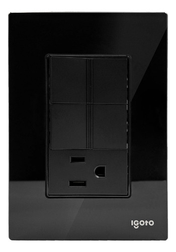 Placa Tipo Cristal 2 Apagador Senc 1contacto 1mod Ngro Igoto