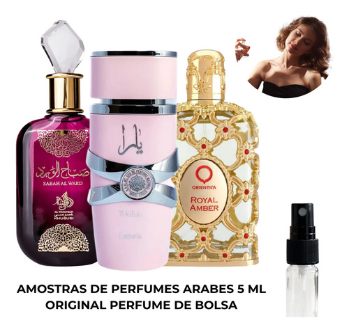 Kit 3 Perfumes Arabes Femeninos Original 5ml Lattafa Yara Royal Amber Sabah Al Ward