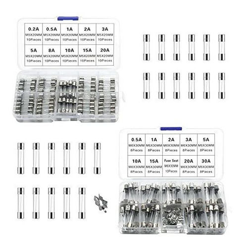 182 Pcs Fast-blow Tubo 250v Glass Fuse - 0.2a 0.5a 1a 2a 3a