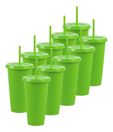 15 Vasos Uupz Sun 709 Ml Con Tapa, Plástico Rigido Verde Limón