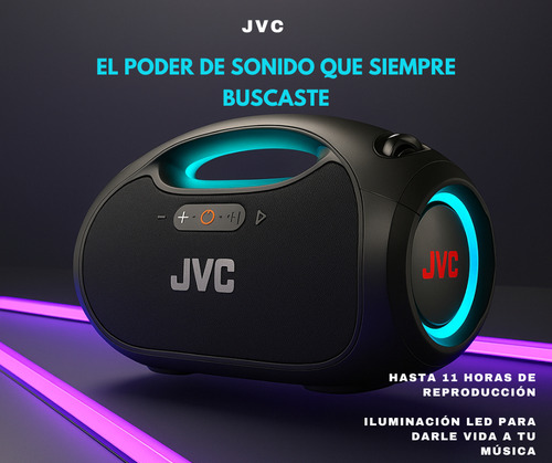 Bocina Portátil Bluetooth JVC Con Luces Led Resistente Al Agua Con Tecnología IPX 6 (Negro)