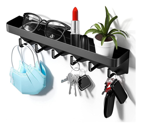 Estante De Pared Con 6 Ganchos Multifuncional Autoadhesivo