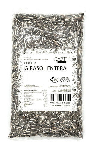 Imagen 1 de 2 de Semilla De Girasol Cruda Entera Con Cascara Natural 1kg