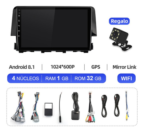 Estéreo Android Para Honda Civic 2016-2021 Cámara Gps Fm Bt