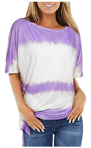 Blusa Manga Corta Para Mujer Camiseta Cuello Redondo Tie-dye