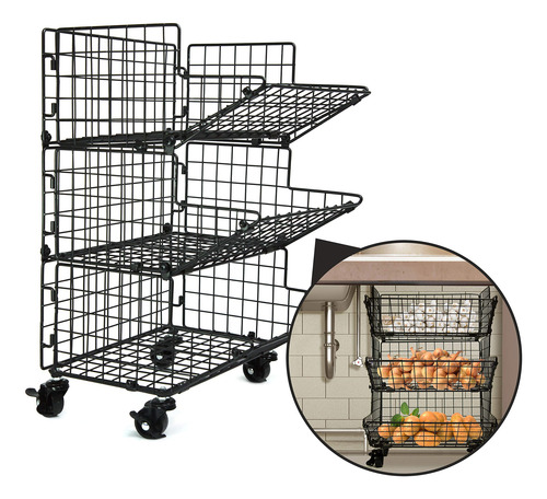 Cesta Fruta Cocina 3 Nivel Rueda Debajo Fregadero Para Papa