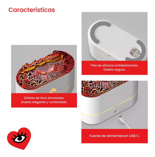 Humidificador Fuego Lava Negro Craquelado Aromatizador