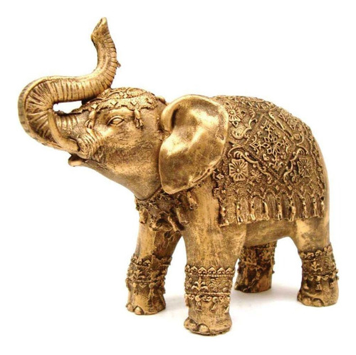 Elefante Indiano Grande Cor Ouro Envelhecido Resina