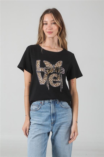 Remera Premium Estampada Love Moño Print Con Brillos Gu03526