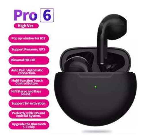 Audífonos Pro 6 Inalambricos 1:1 Bluetooth Binaural