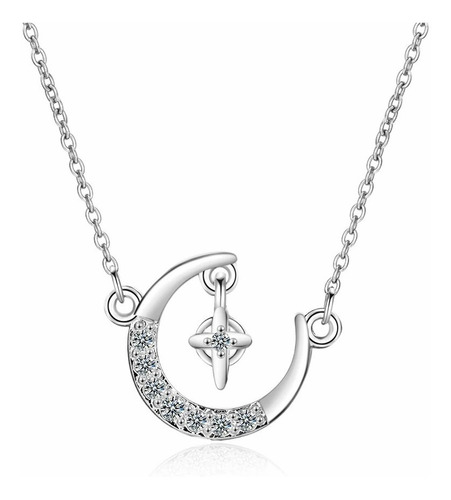 Imagen 1 de 5 de Collar Luna Estrella Fugaz Dorado Plata 925 Micro Cristales