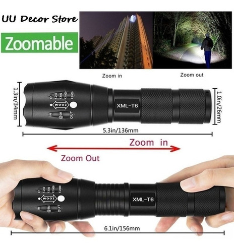 Linterna Led Táctica Militar T6, 980000lm, Con Zoom, 5 Modos