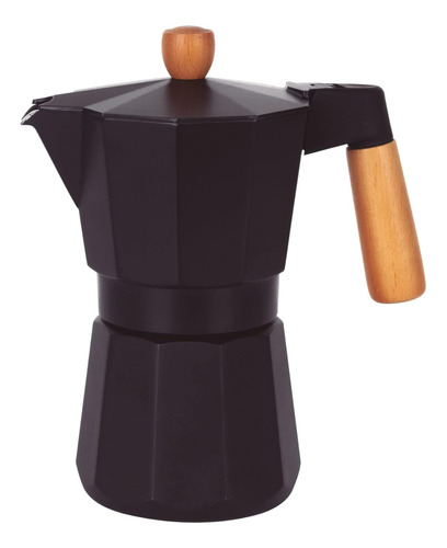 Cafetera Italiana Moka 6 Tazas Aluminio Mango Madera 