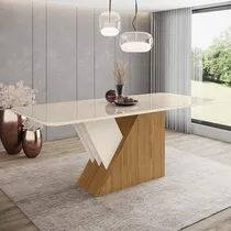 Comprar Mesa Jantar Tampo Mdf\u002Fvidro Canto Arredond 200 Cm Epic Henn Cor Da Tampa Off White Cor Dos Pés Nature Com Off White