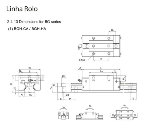 Guia Linear De Rolo 45mm Patins Com Aba