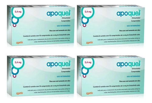 4 Cxs Apoquel Dermatológico Anti Coceira Cães 5,4 Mg 20 Comp