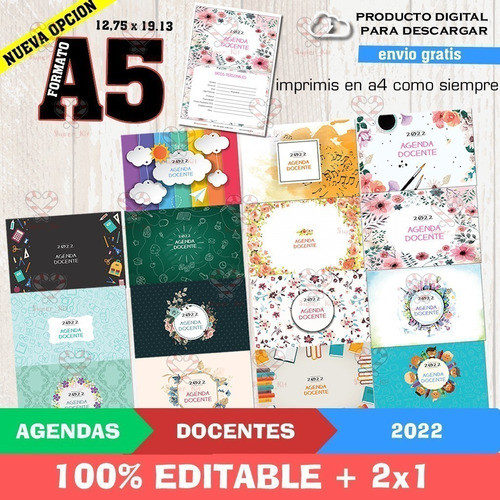 Kit Imprimible Agenda Docente 2022 A5 Pocket Editable + Sp