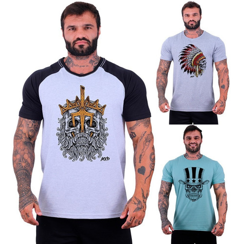 Kit 3 Camisetas Masculina Academia Treino Musculação Manga 