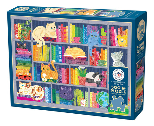 Rompecabezas Librero Arcoiris Con Gatos 500 Pz Cobble Hill