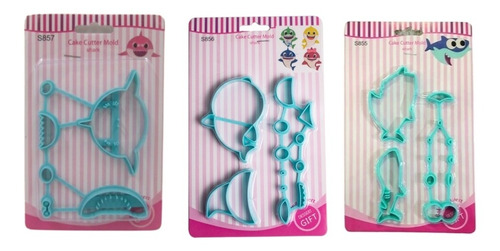 Set De 3 Cortadores Sello De Baby Shark Fondant Repostería