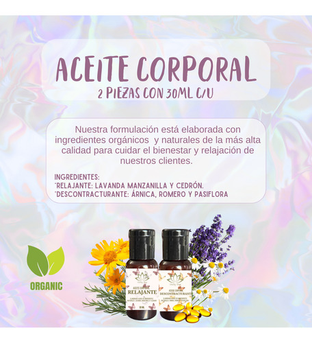 Aceite Orgánico Masaje Relajante Descontracturante 2pz 30ml