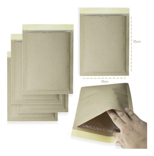 Kit 60 Envelopes Saco Kraft Pardo Com Bolha 19x25 Cm