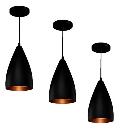 Pendente Kit C/3 Vegas Preto C/cobre Luminária Teto Sala Preto