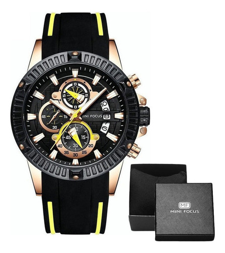 Reloj De Cuarzo Deportivo De Silicona Mini Focus Calendar Correa Negro/amarillo