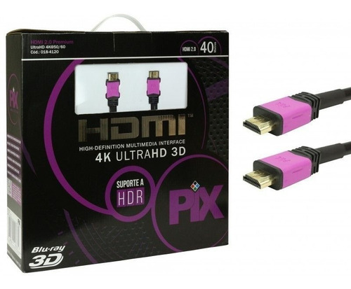 Imagem 2 de 4 de Cabo Hdmi 2.0 4k Ultra Hd 19 Pinos 40 M 0184120 Envio Full