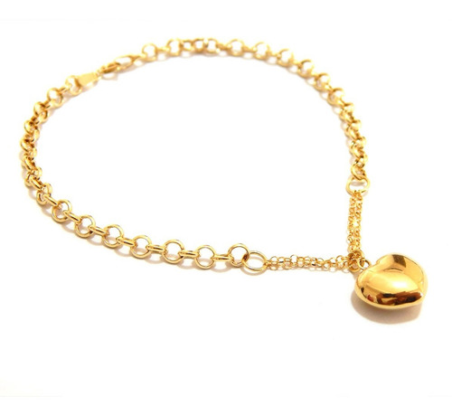 Pulseira Feminina Portuguesa Com Coração Em Ouro 18k