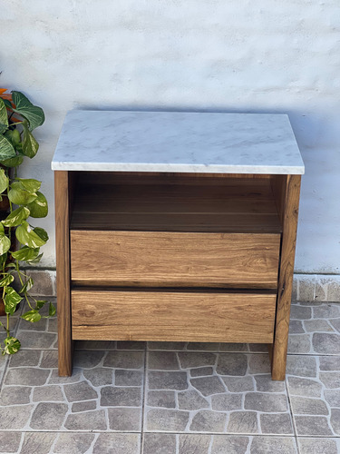 Mesa De Luz Petiribi Y Mármol Carrara Mate Marrón Oscuro