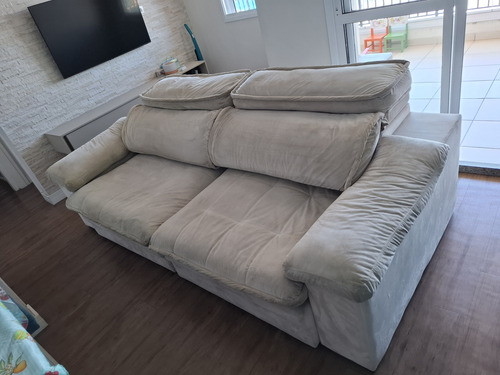 Sofá Retrátil E Reclinável, 4 Lugares, Suede Creme (Usado)