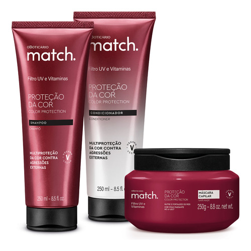  Combo Match. Proteção Da Cor: Shampoo 250ml + Máscara Capila