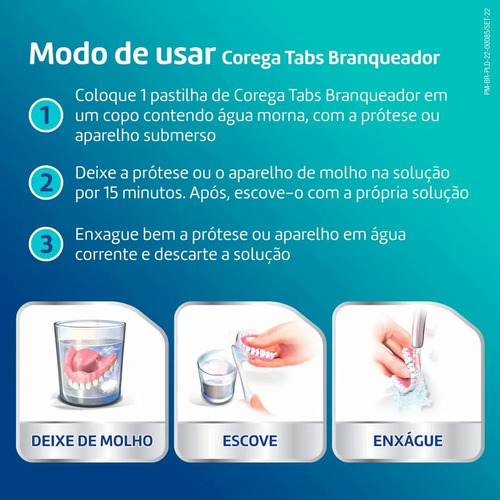 Corega Tabs Branqueador Limpador Próteses Com 30 Pastilhas