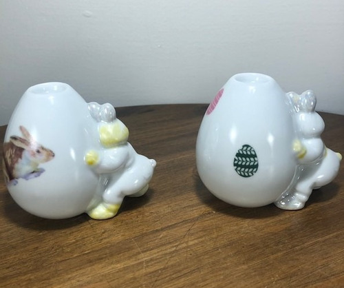 Imagem 3 de 6 de Kit 2 Coelhos Porta-vela Porcelana - Páscoa