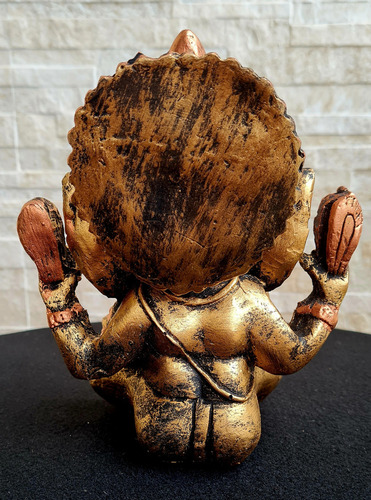 Estátua Ganesha Deus Sabedoria Sorte Resina 20cm ! Cor Ouro Velho / Bronze