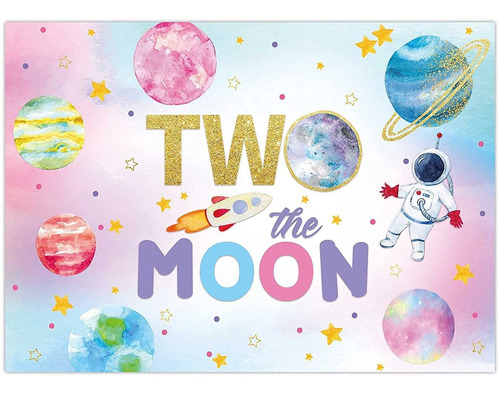 7x5ft Two The Moon Backdrop Outer Space 2nd Birthday Gi...