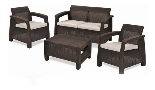 Juego De Living Jardin Exterior Rattan 2 Cuerpos Corfu Keter