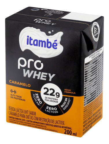 Bebida Láctea UHT Caramelo Zero Lactose Itambé Pro Whey Caixa 200ml