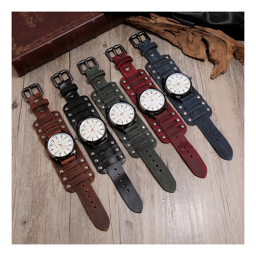 Reloj De Pulsera De Cuero Con Puntero Para Hombre, Brazalete