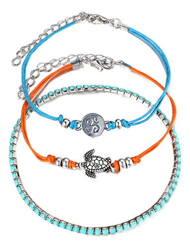 Set De Pulsera Tricolor Para Mujer Con Colgante De Tortuga R