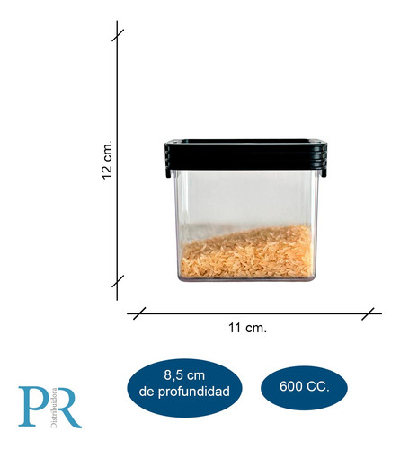 Kit 6 Contenedor Hermetico Taper Organizador Acrilico Full Negro
