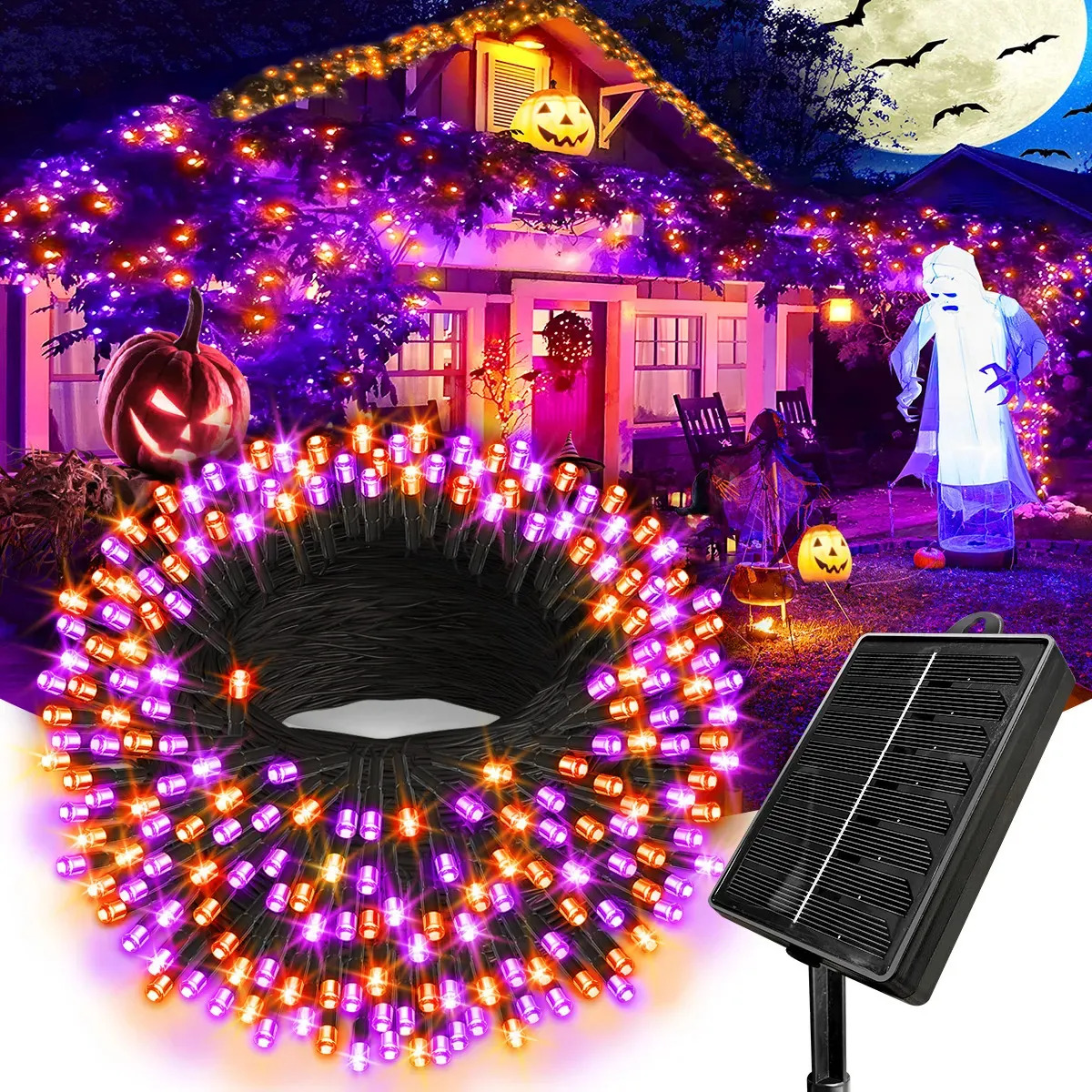 Luces Halloween Solar Led Para Exterior Dreamland 13m 100 Focos Con 8 Modos Guirnaldas De Luces Impermeables Ip65 Decoración Festiva Para Jardín Árbol Patio Boda Hogar Navidad Moranja Violeta