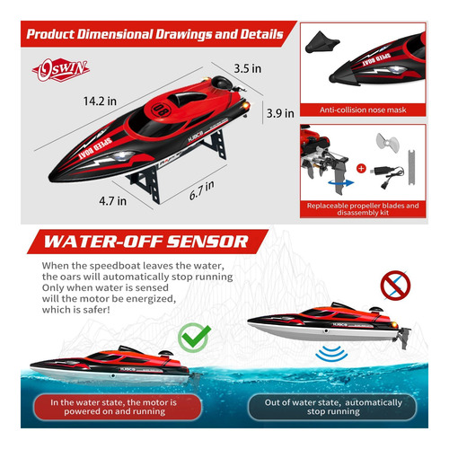 Oswin Rc Boat Hj808 Con 2 Batería Recargable, 22+ Mph Barco