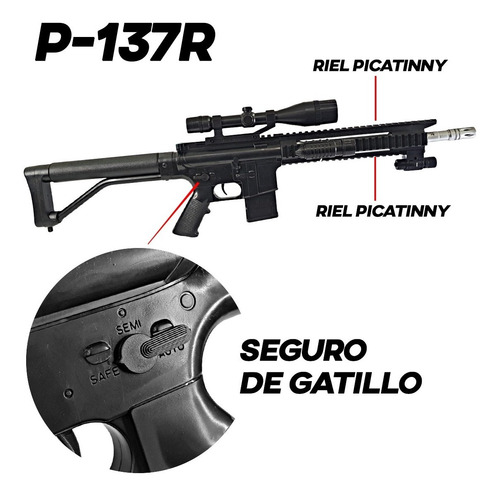 Imagen 4 de 10 de Rifle Airsoft Fusil De Asalto Ar 15 Laser Linterna Balines