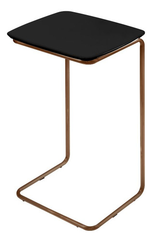 Mesa Ultraflex Lateral Aproximação Sofá Preta Base Café Cor Tampo Preto Base Café