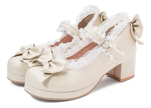 Zapatos Lolita De Princesa Con Volantes Para Mujer Tacones A