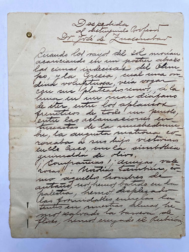 Manuscrito María Alcira Villegas Despedida De Zuasnabar 1908