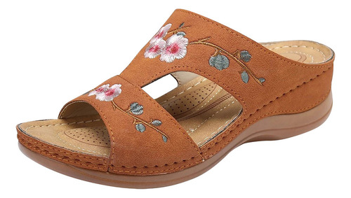 Zapatos Con Cuña Bordada De Flores Huecas Para Mujer, Moda D