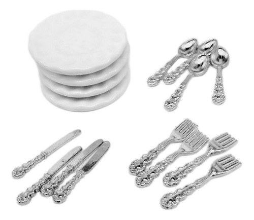 4 Plato De Para Casa De Muñecas Para Decoración De Argén
